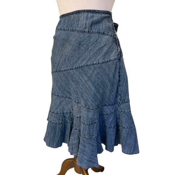 Vintage Y2K DKNY Jeans Denim A Line Patchwork Flowy Skirt L (10?) Retro Flare - Picture 10 of 12